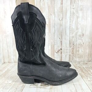 Harley Davidson‎ Mens Black Leather Suede Cowboy Boots  Stitch Logo Size 10.5